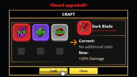 How to upgrade dark blade - Dark Blade is a Mythical sword. Dark Blade can be obtained in 2 different ways: Purchasing it for 1200. Being gifted the "Dark Blade" Gamepass by another player. Talk to the Blacksmith in order to Upgrade.